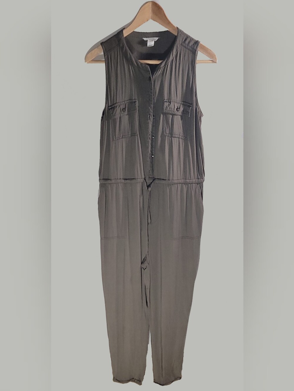 Caslon Women's Small Gray Utility Jumpsuit Sleeveless Button Front
